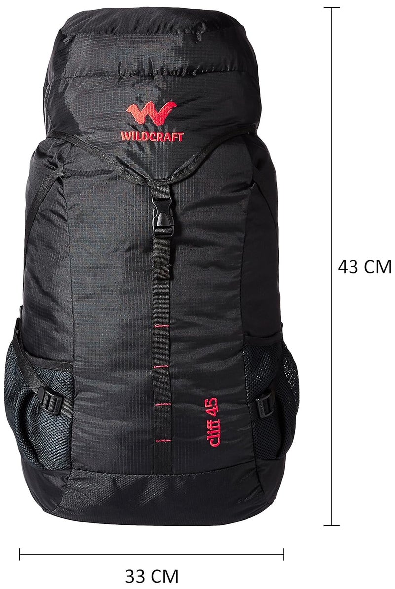 WILDCRAFT 45L Nylon Rucksack – Water-Resistant Travel & Hiking Backpack with Adjustable Straps, Black - Image 4